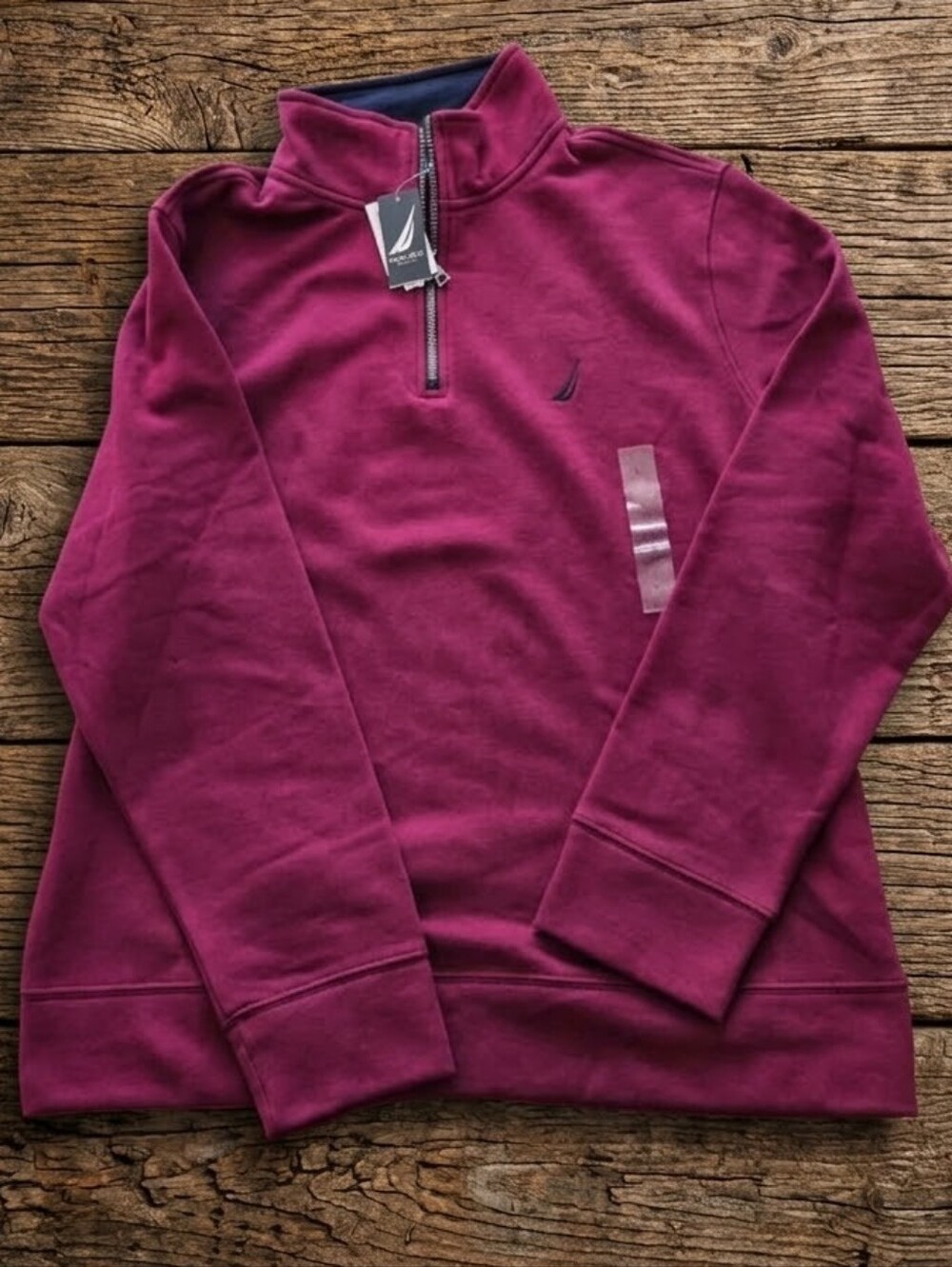 NWT Nautica Men's Quarter Zip Pullover Sweater Burgundy Size Large